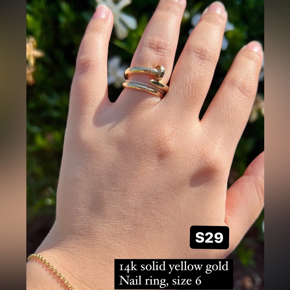 14k solid yellow gold nail ring size 6
